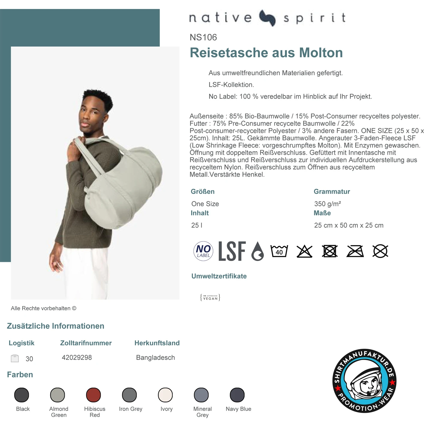 Native Spirit Organic Fleece Duffle Bag