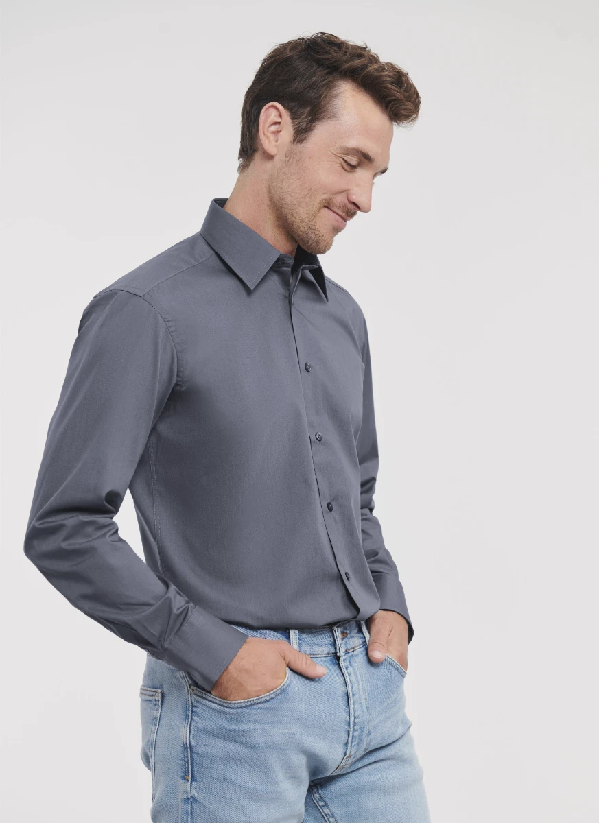 Russell Mens Poly-Cotton Tailored Longsleeve Poplin Shirt