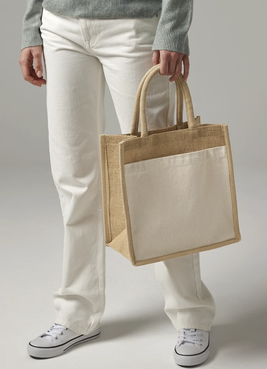 Westford Mill Cotton Pocket Natural Starched Jute Midi Bag