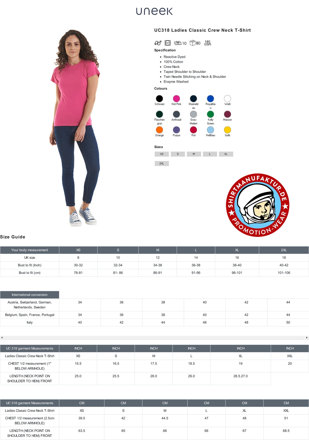 Uneek Ladies Classic Crew Neck T-Shirt