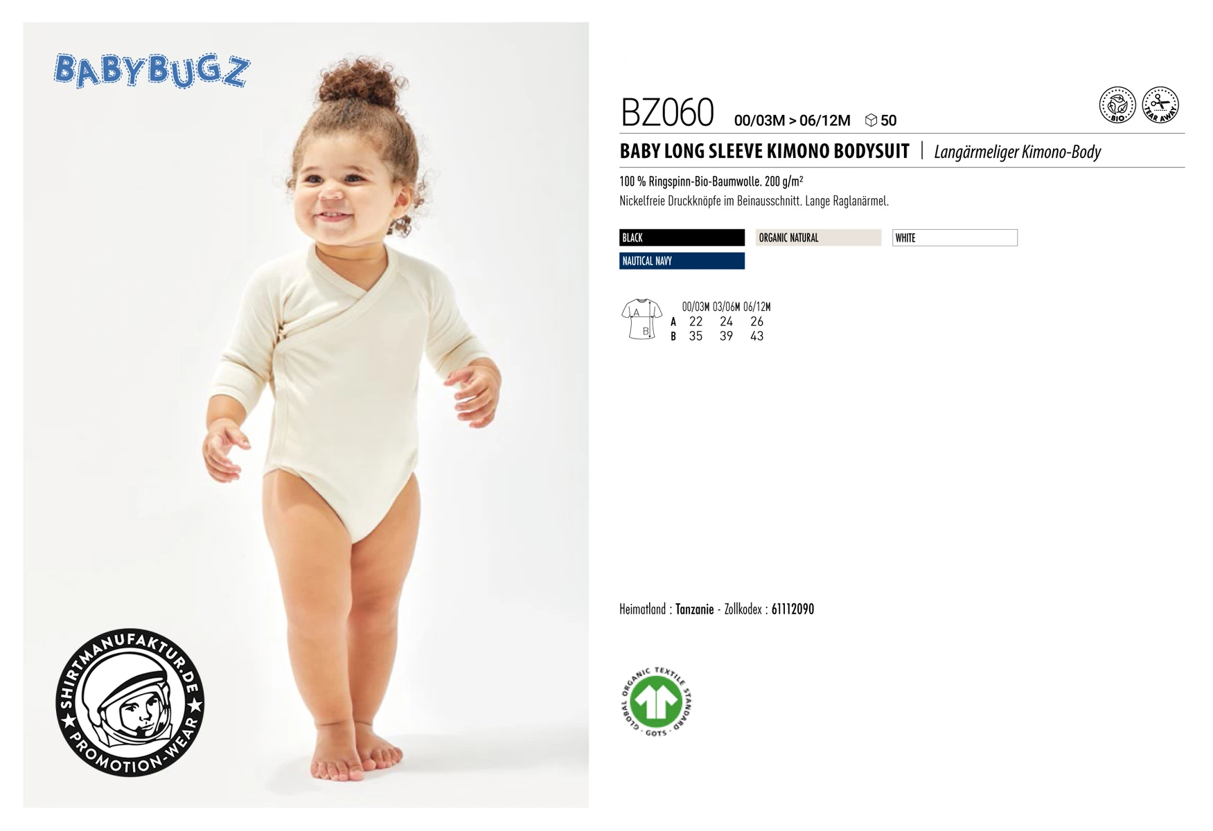 Babybugz Baby Longsleeve Kimono Bodysuit
