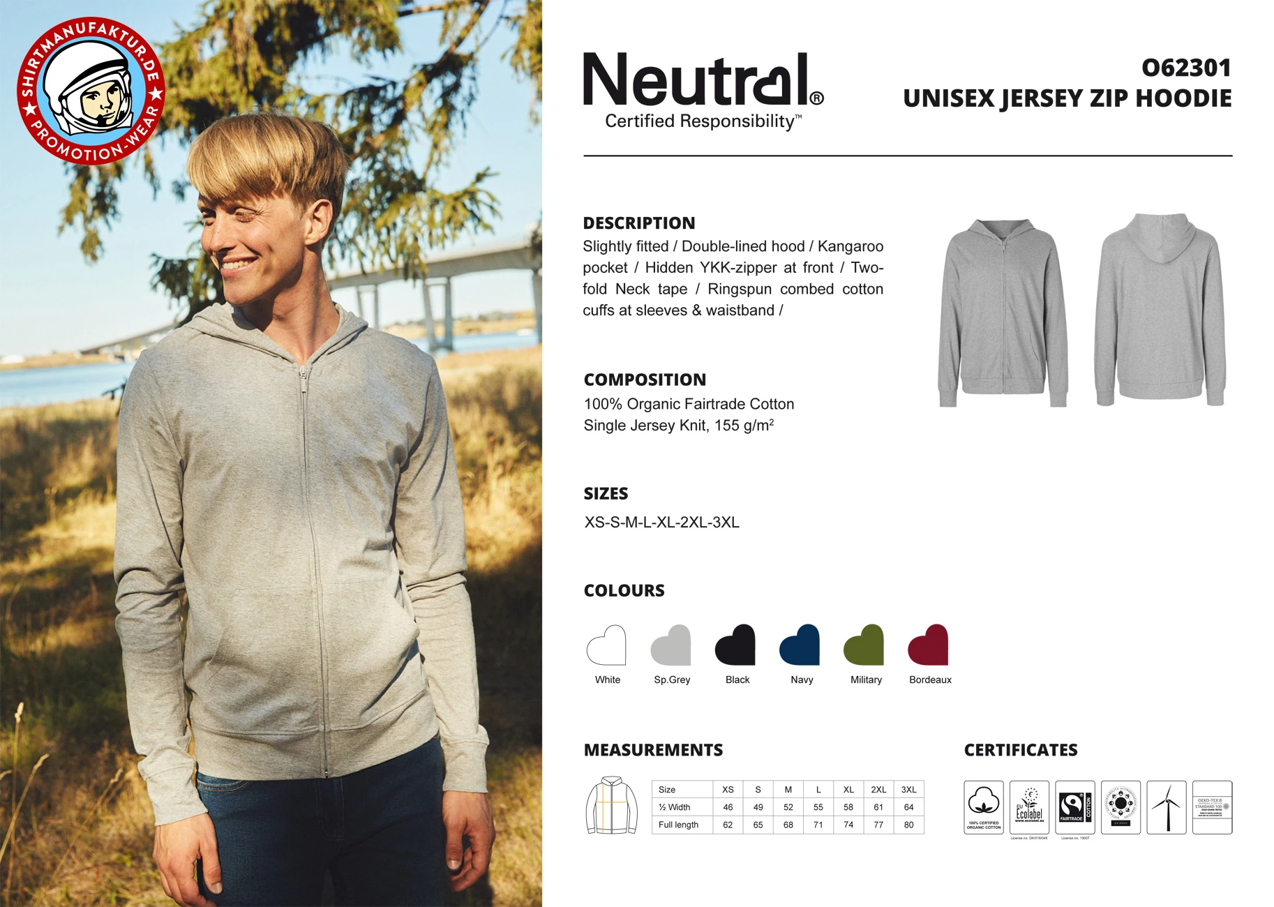 Neutral Unisex Jersey Zip Hoodie