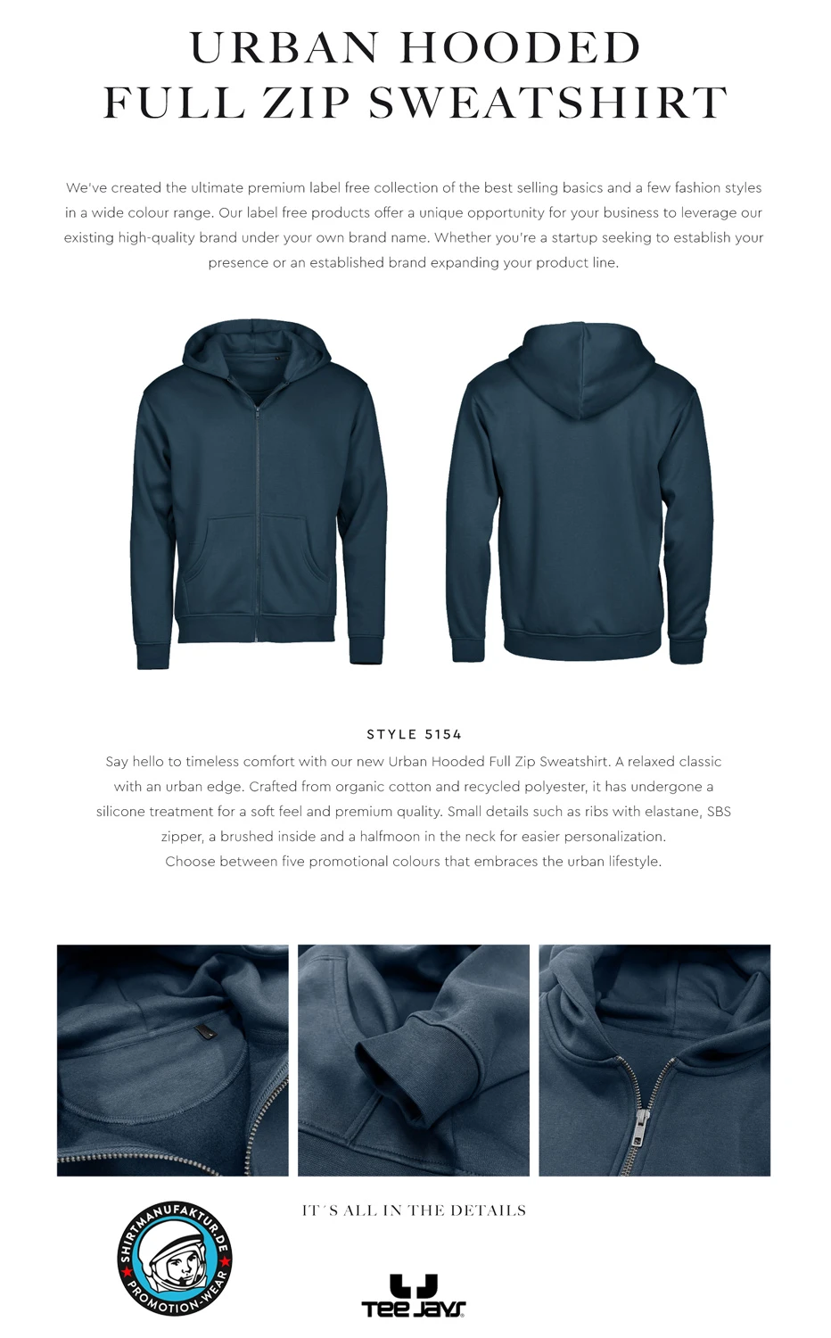 Tee Jays Urban Hooded Full Zip Sweatshirt