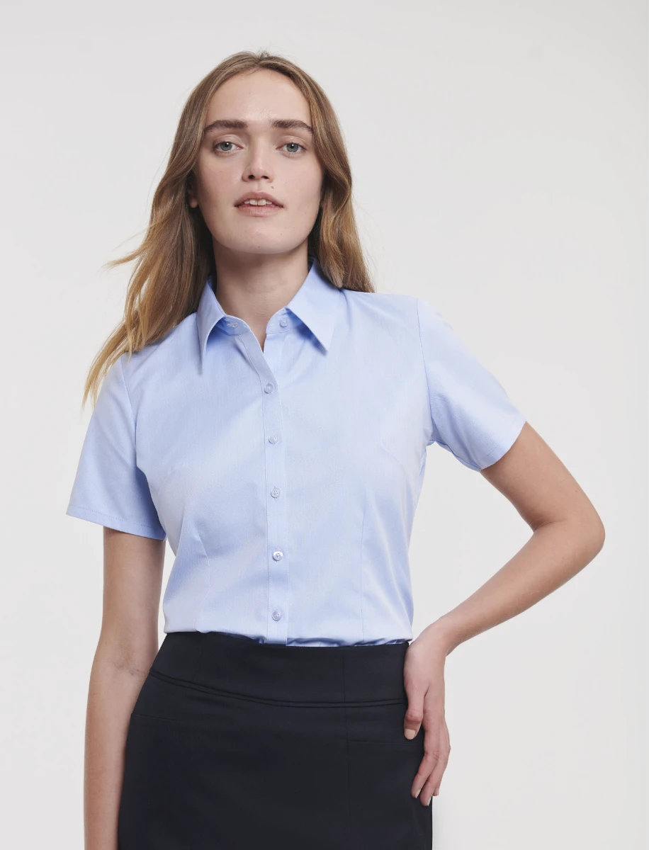 Russell Ladies Short Sleeve Tailored Herringbone Blouse