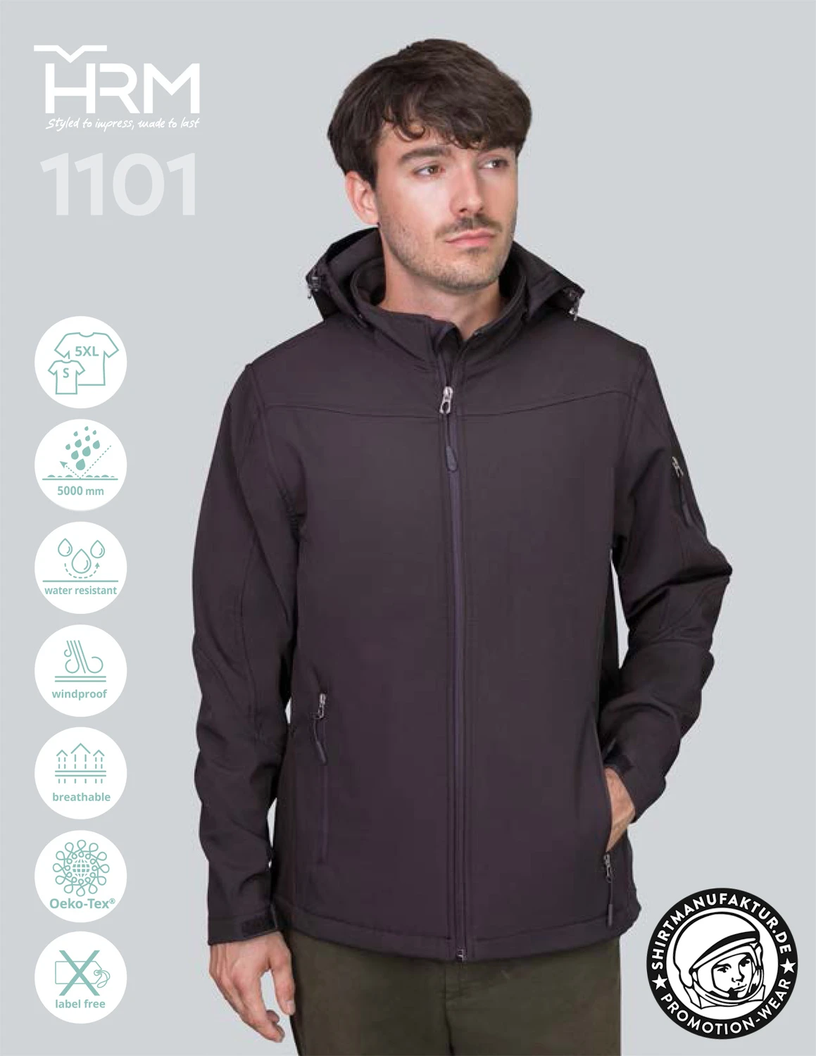 HRM Mens Hooded Softshell Jacket