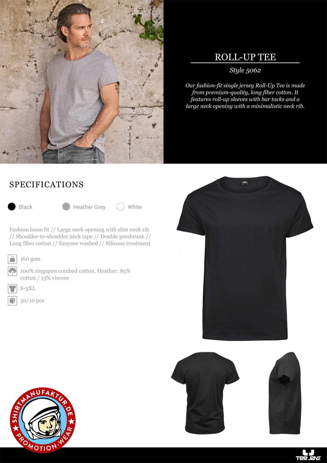 Tee Jays Mens Roll-Up Tee