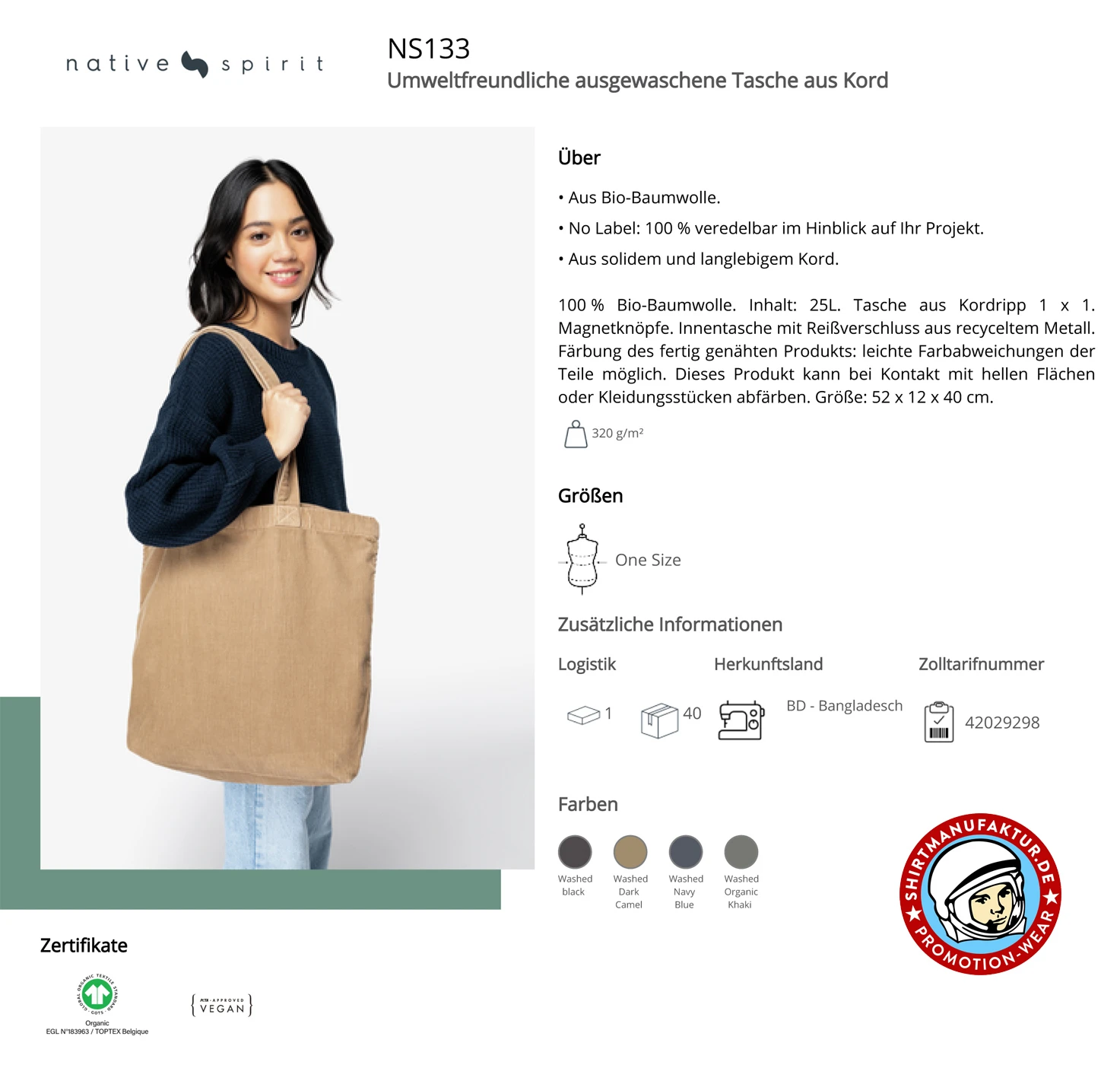 Native Spirit Corduroy Washed Bag