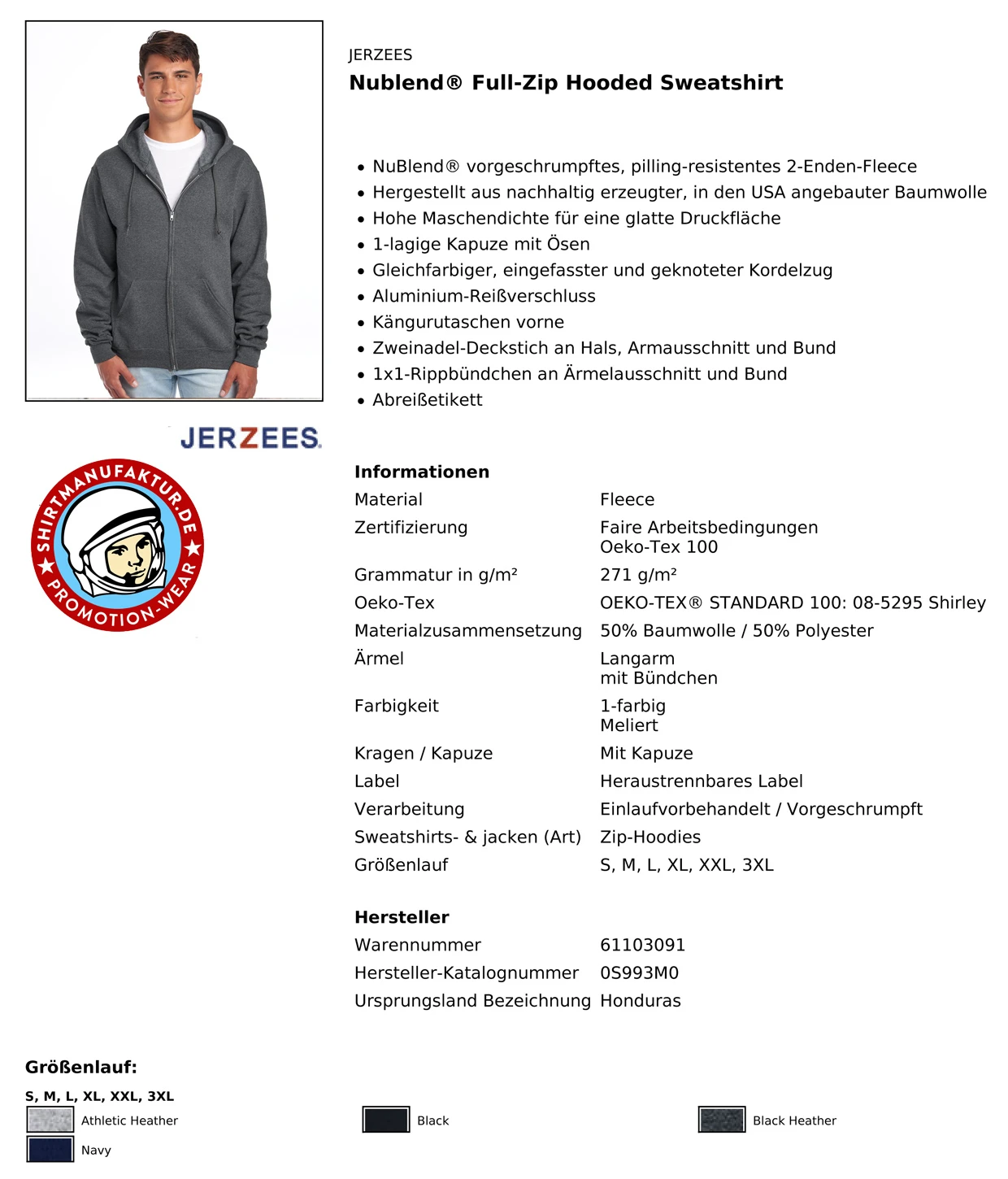 Jerzees NuBlend Full-Zip Hooded Sweatshirt