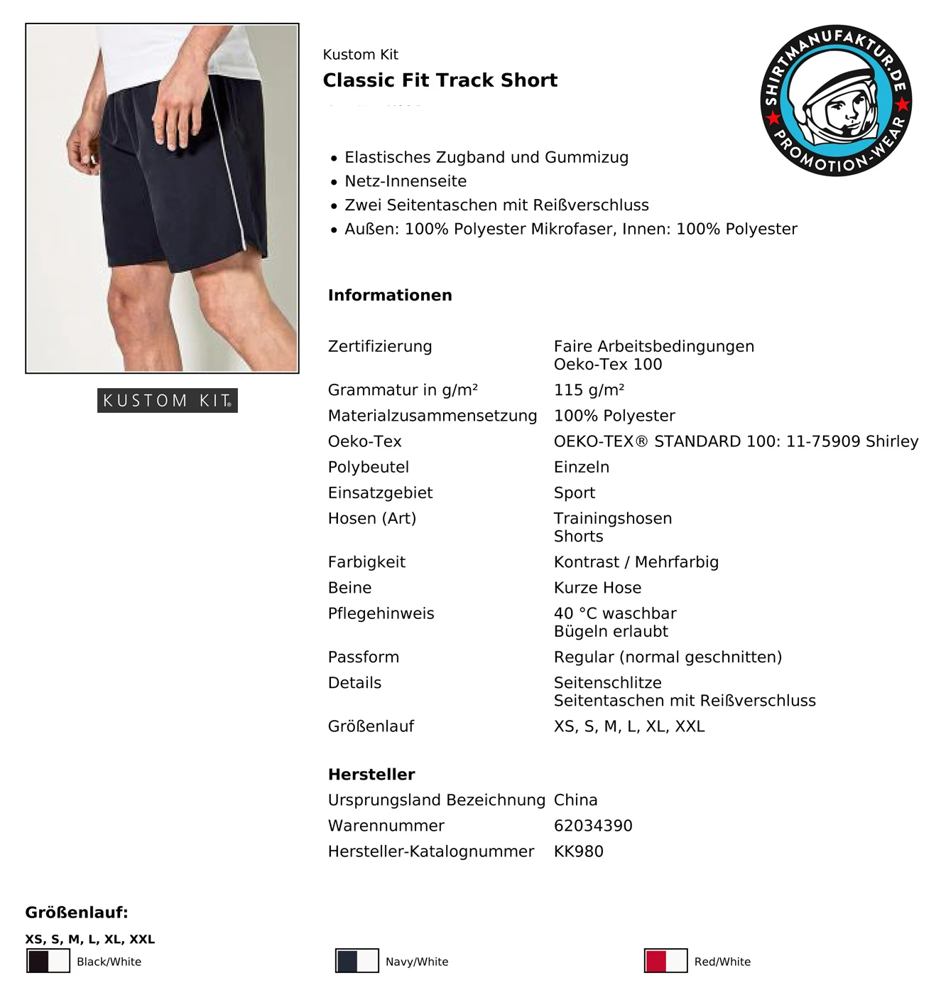 Kustom Kit Track Short