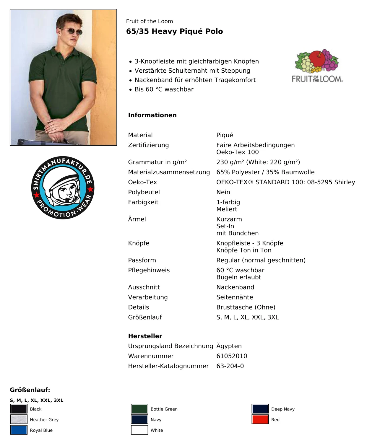 Fruit of the Loom 65/35 Heavy Polo
