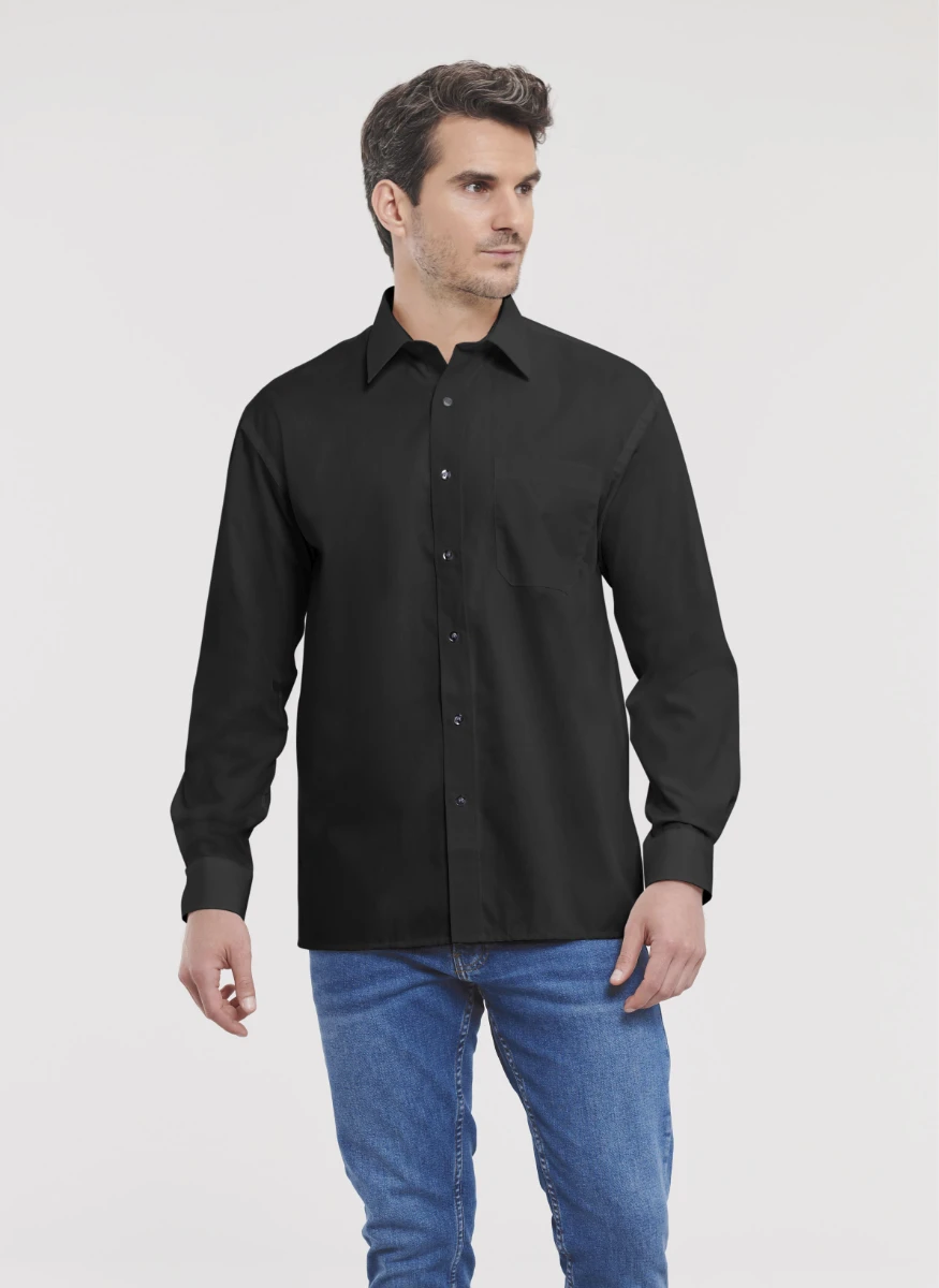 Russell Mens Pure Cotton Longsleeve Poplin Shirt