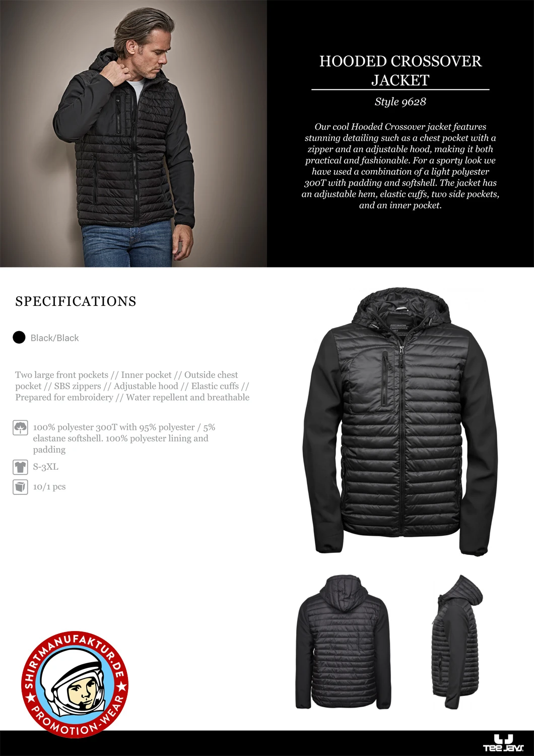 Tee Jays Mens Hooded Crossover Jacket
