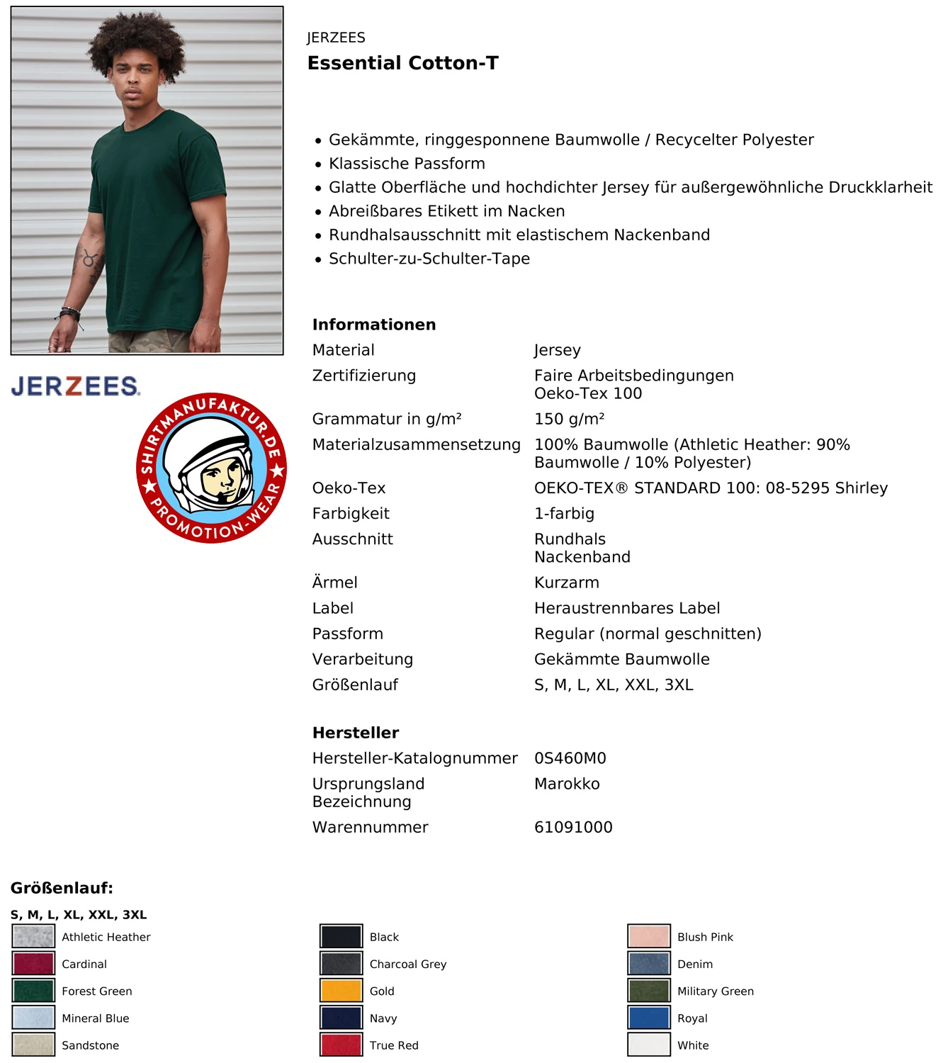 Produktdatenblatt Jerzees Essential T-Shirt