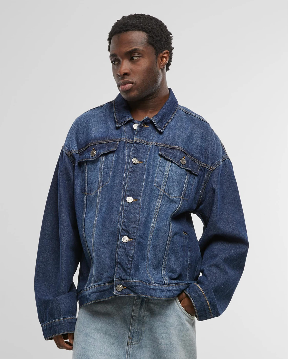 Build Your Brand Heavy Ounce Boxy Denim Jacket