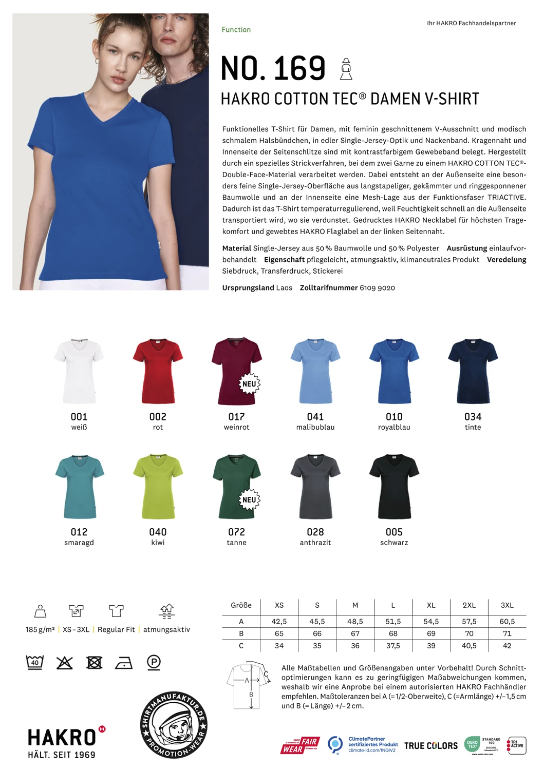 Hakro Ladies Cotton Tec V-Shirt