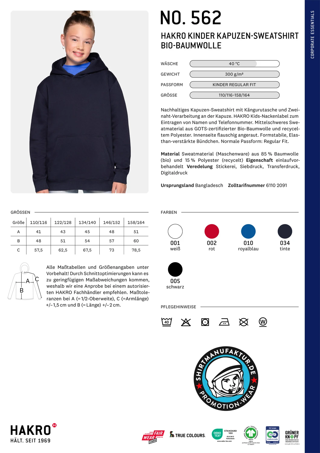 Hakro Kinder Kapuzen-Sweatshirt Bio-Baumwolle
