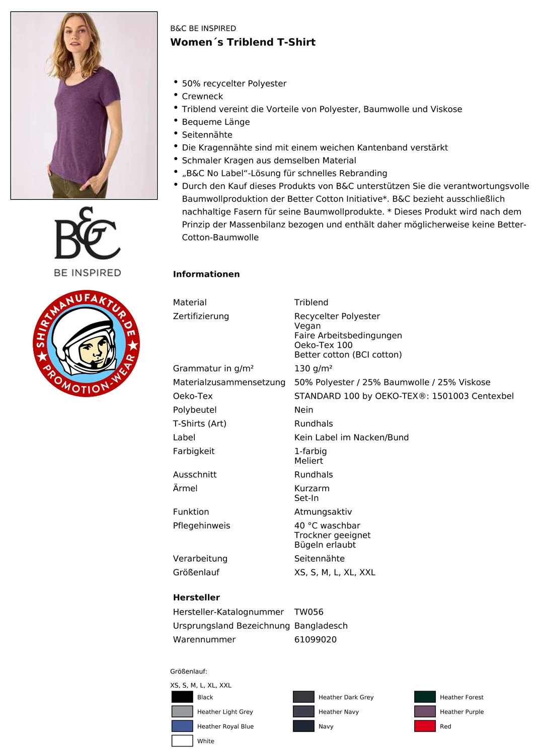 B&C Womens Triblend T-Shirt 