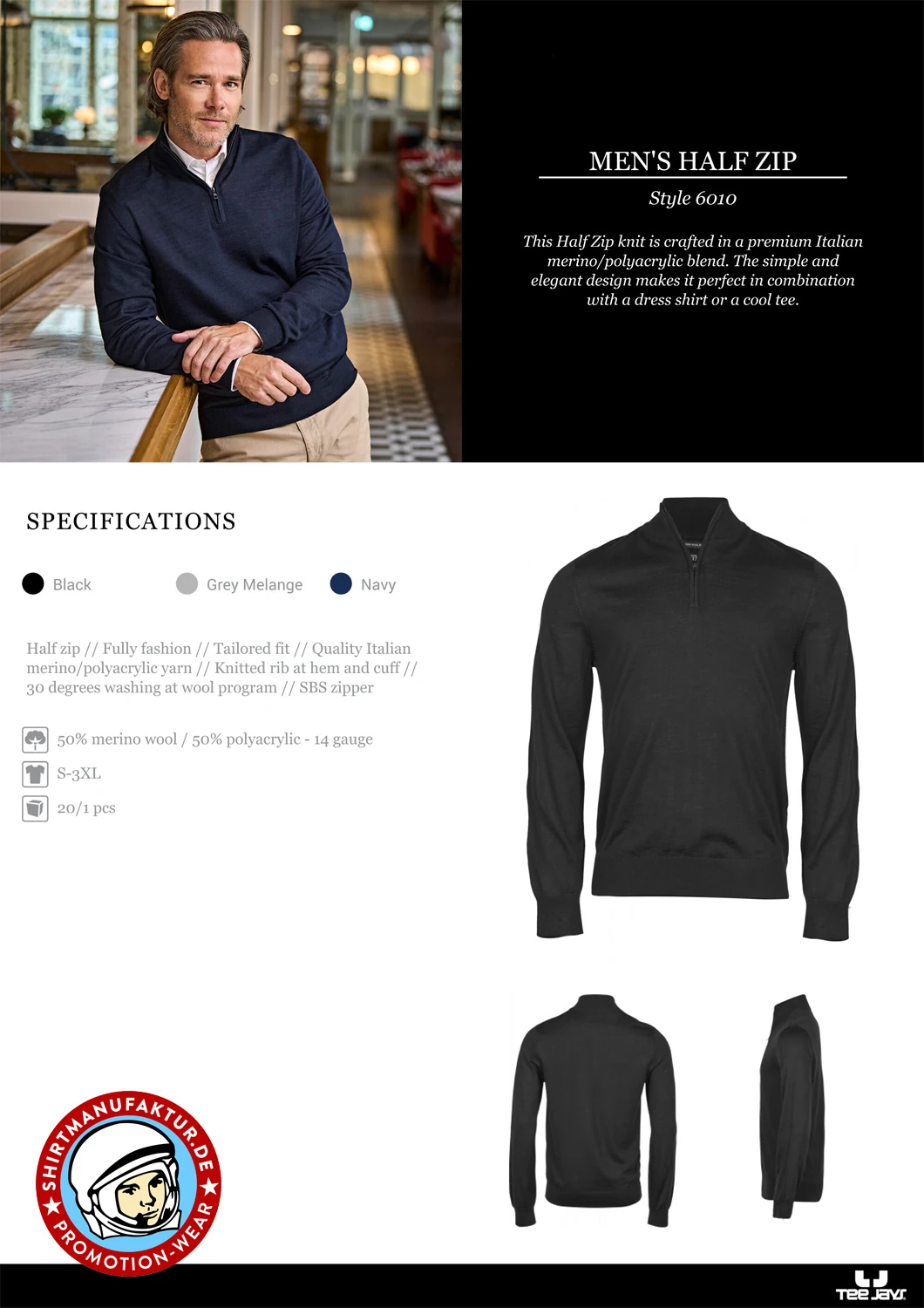 Tee Jays Mens Half Zip