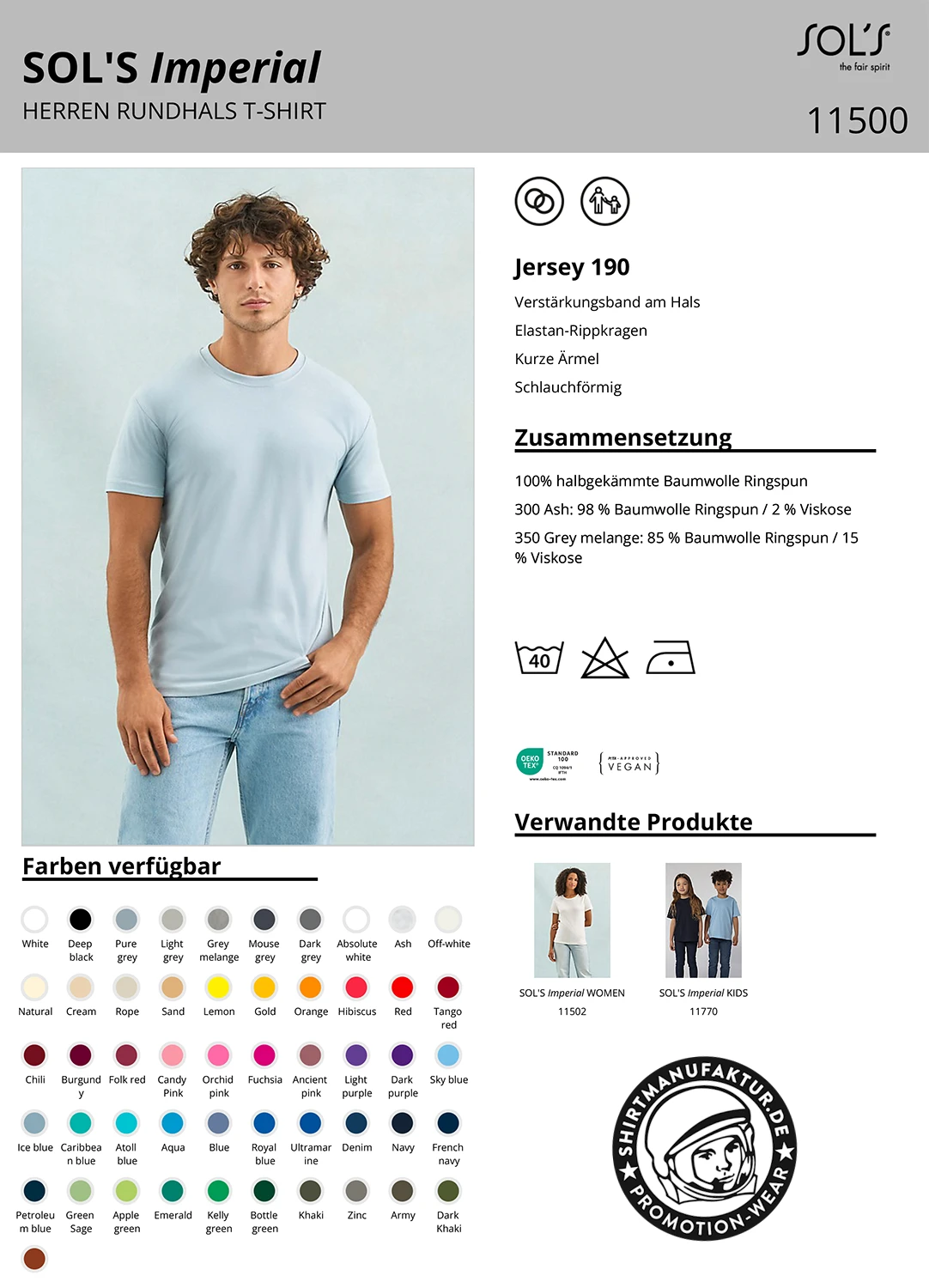 Datenblatt, Sol's Imperial T-Shirt 11500
