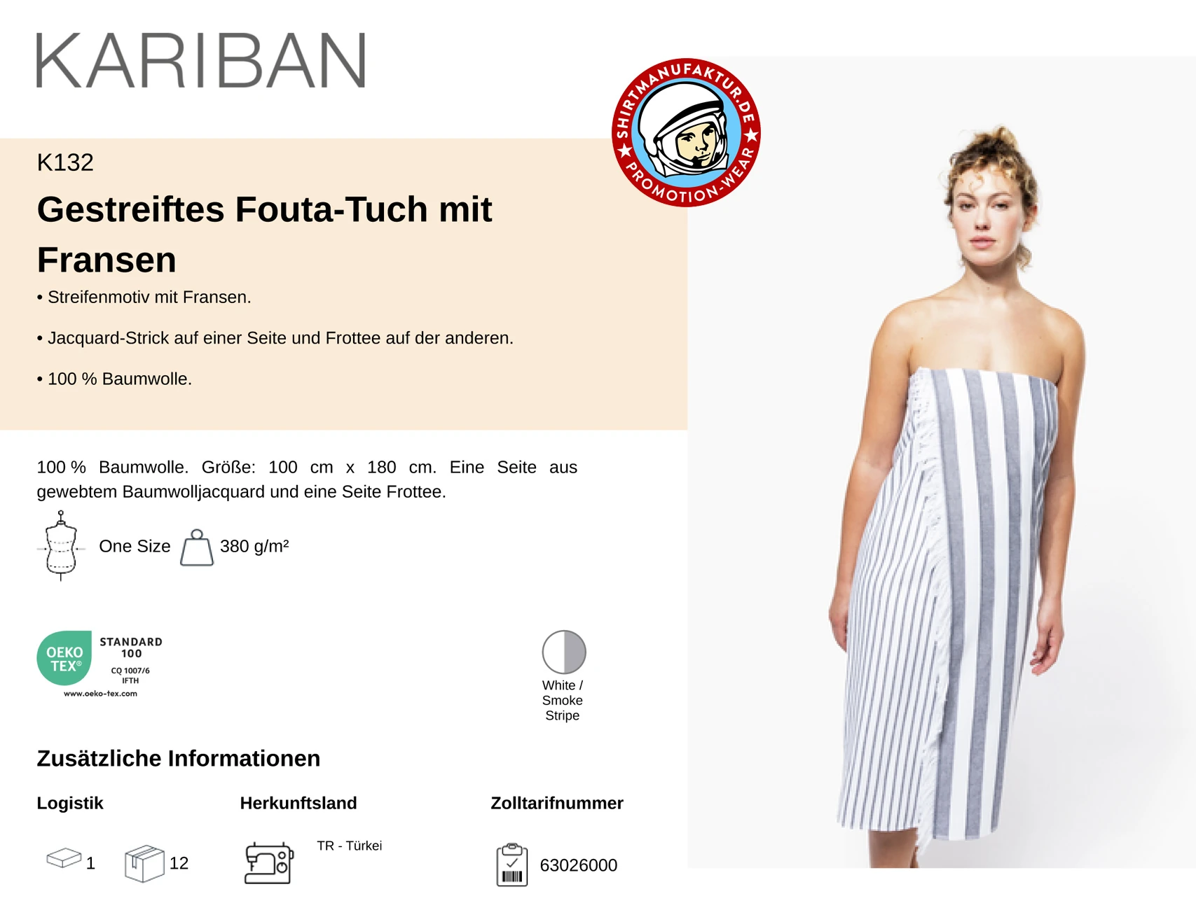 Kariban gestreifte Fouta-Tuch mit Fransen