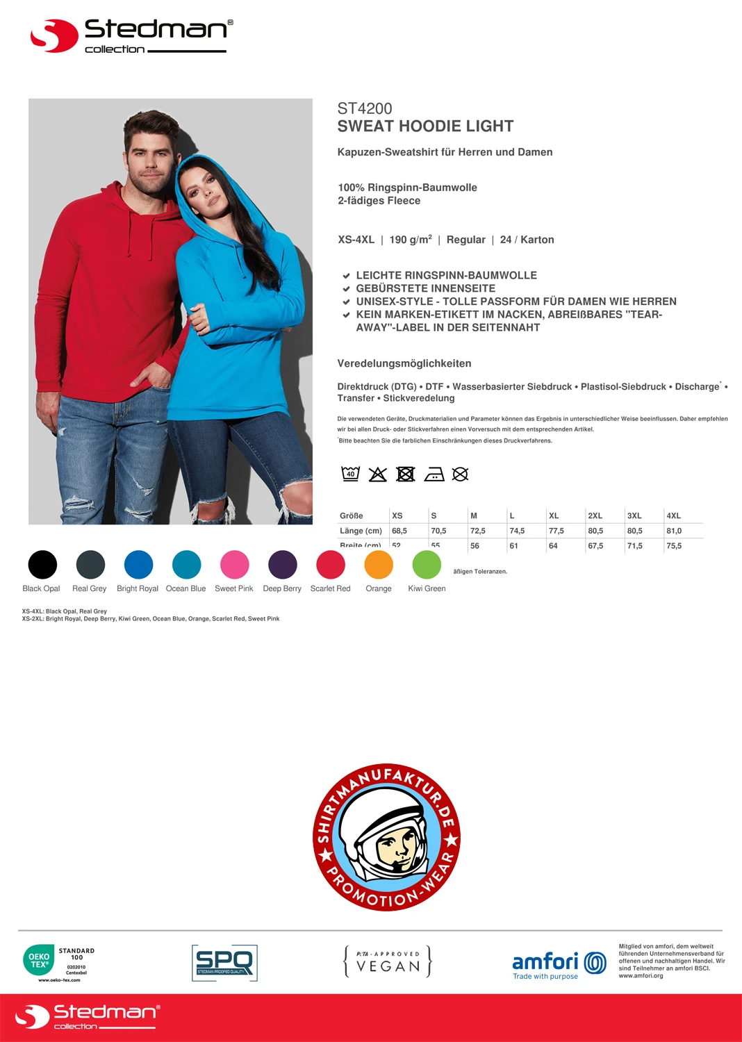 Stedman Unisex Hoodie Light