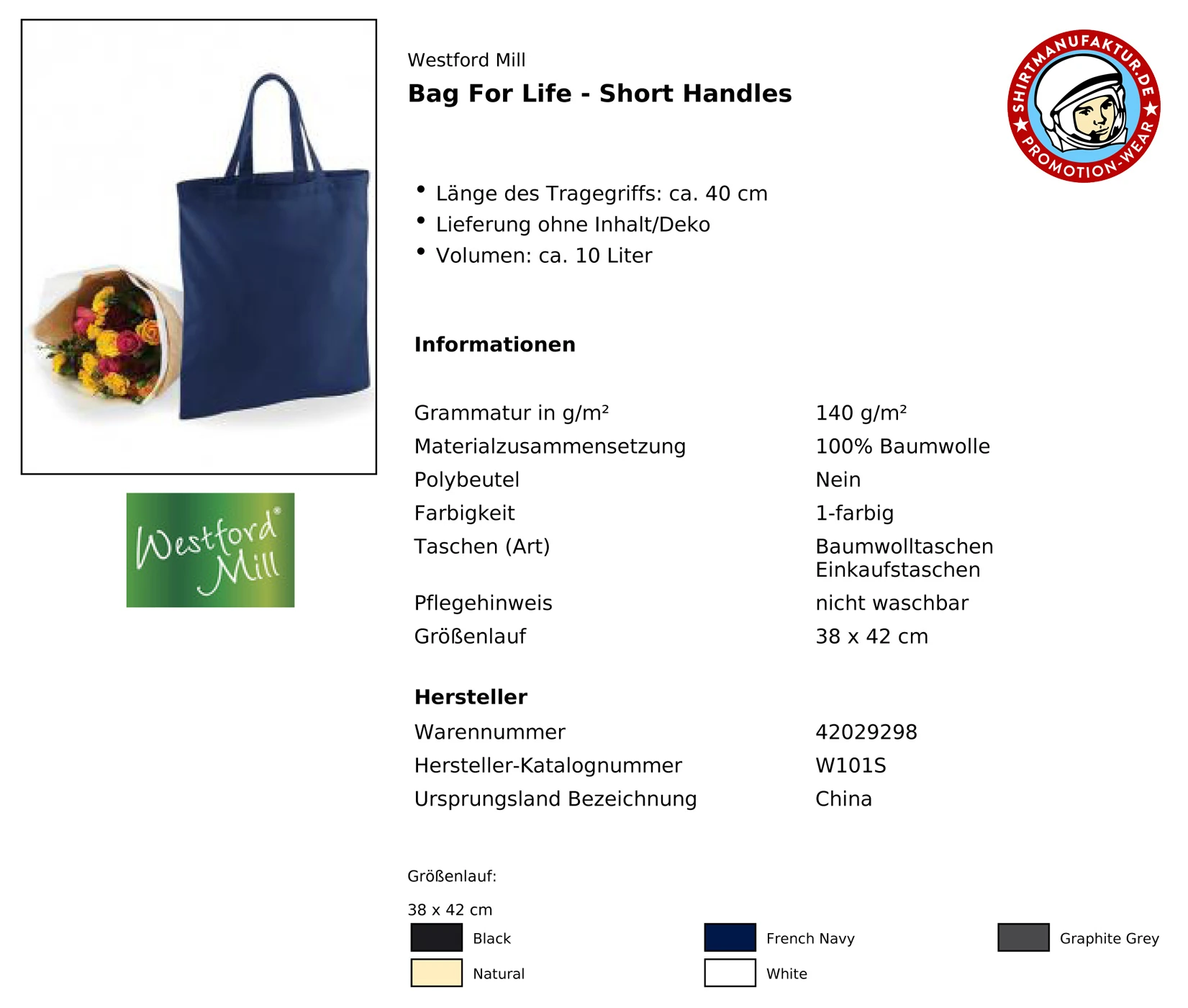 Westford Mill Bag For Life - Short Handles