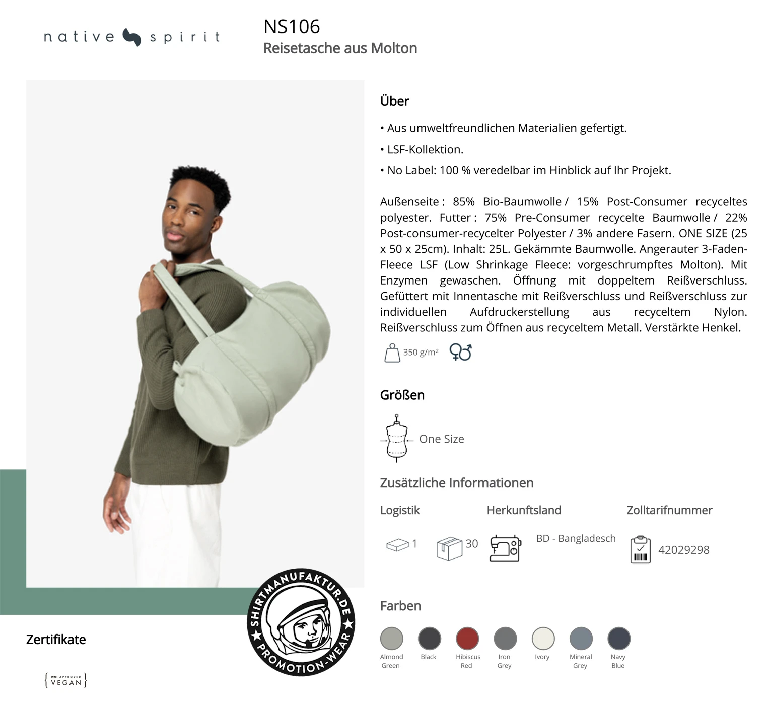 Native Spirit Organic Fleece Duffle Bag