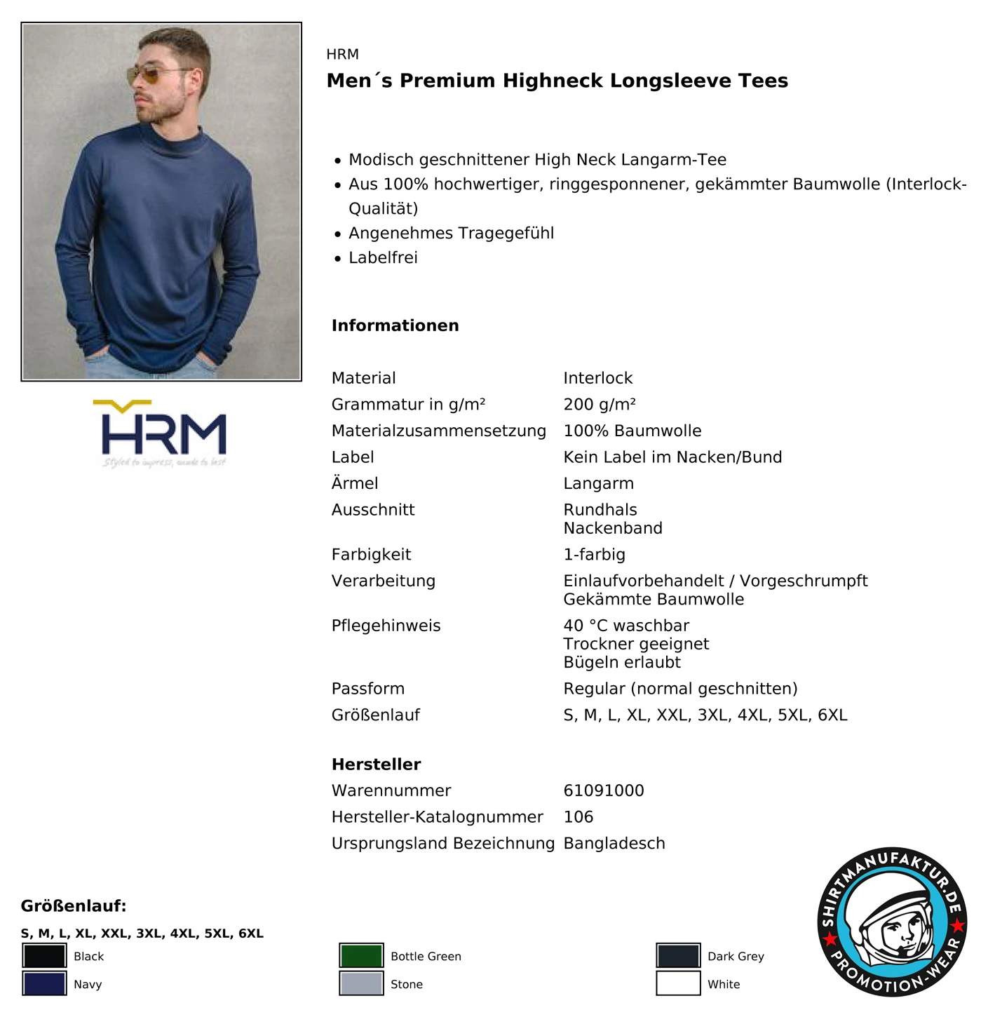 HRM Mens Premium Highneck Longsleeve