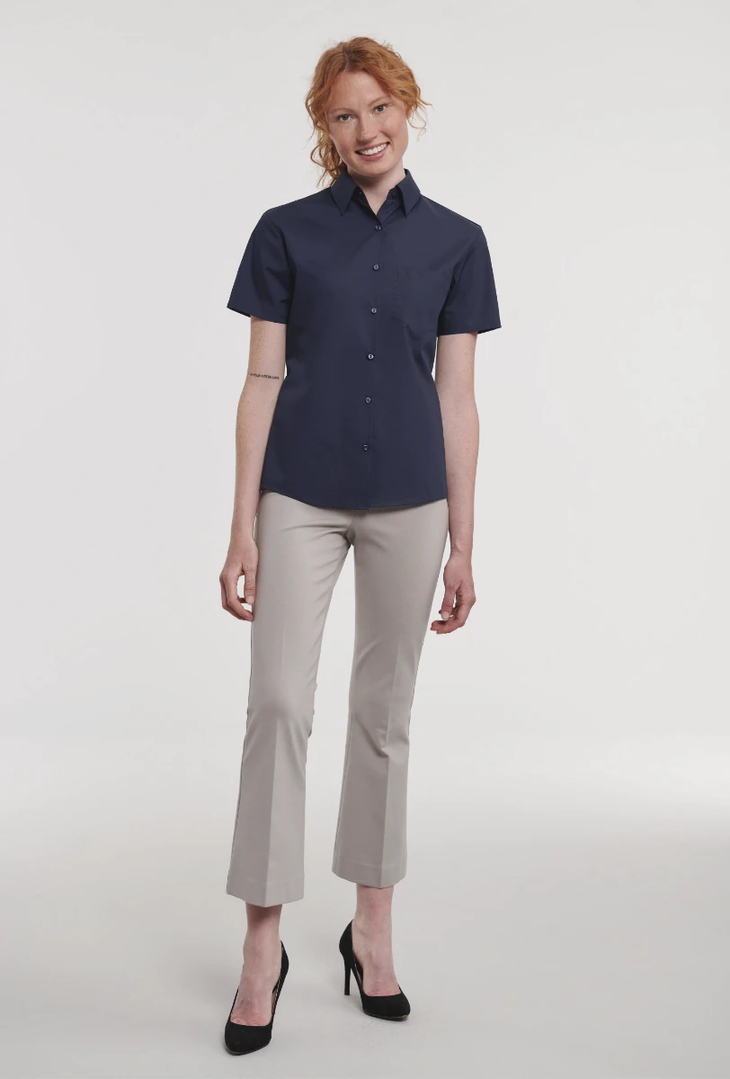 Russell Ladies Short Sleeve Poly-Cotton Poplin Blouse