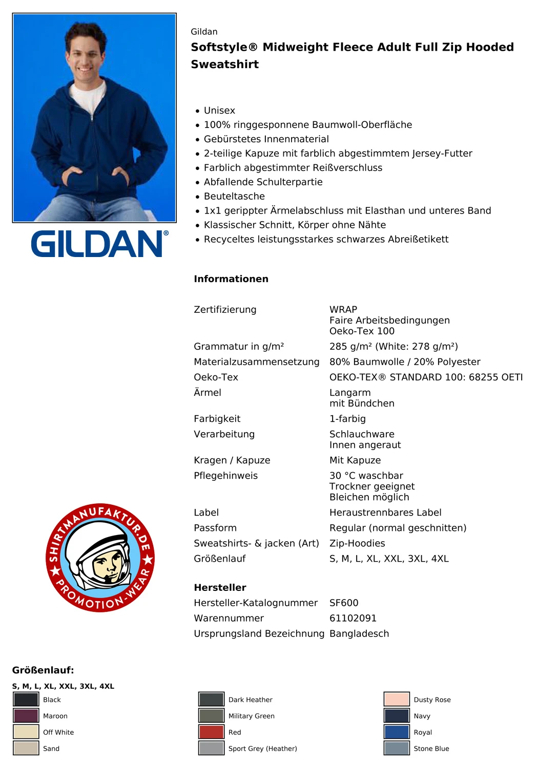 Gildan Softstyle Midweight Fleece Full Zip Hooded Sweatshirt