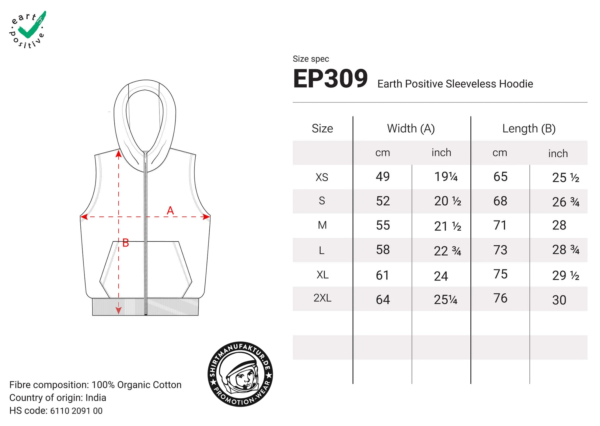 Earth Positive Sleeveless Full Zip Hoodie