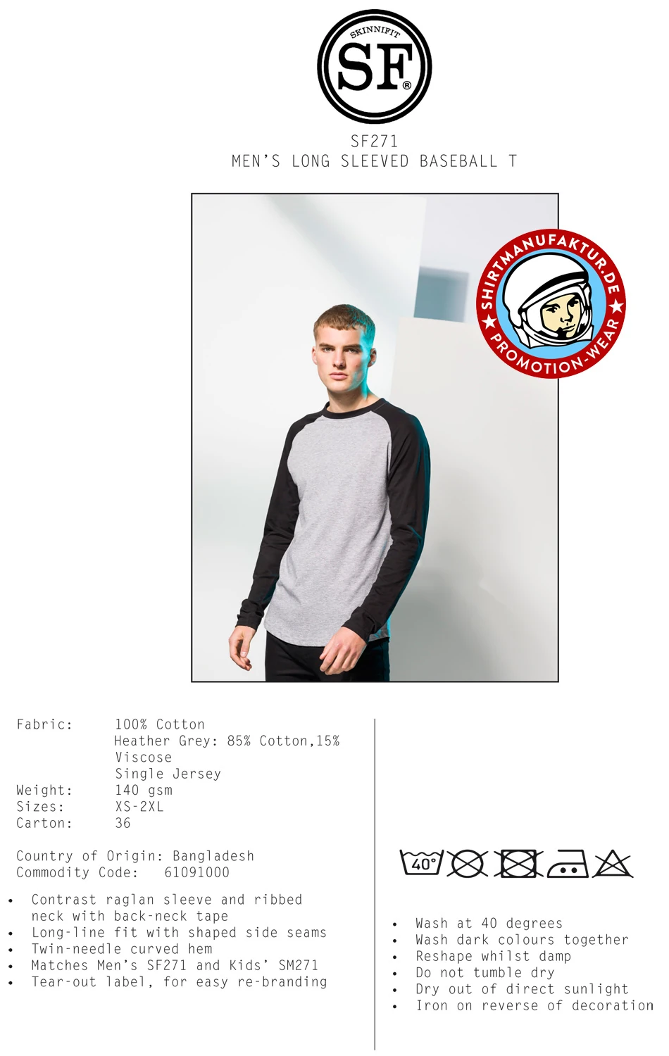 SkinniFit Long Sleeved Baseball T