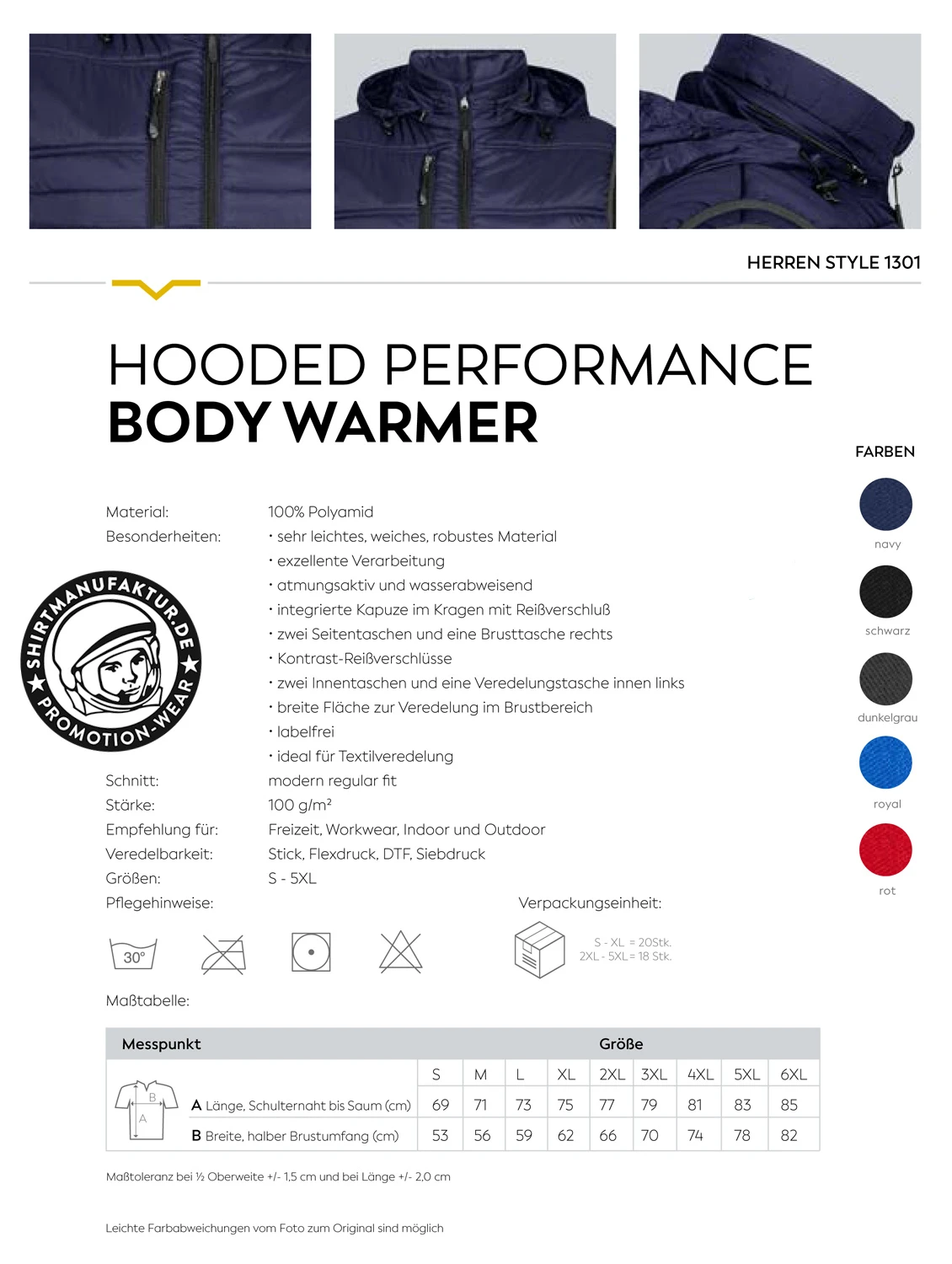 HRM Mens Hooded Performance Bodywarmer