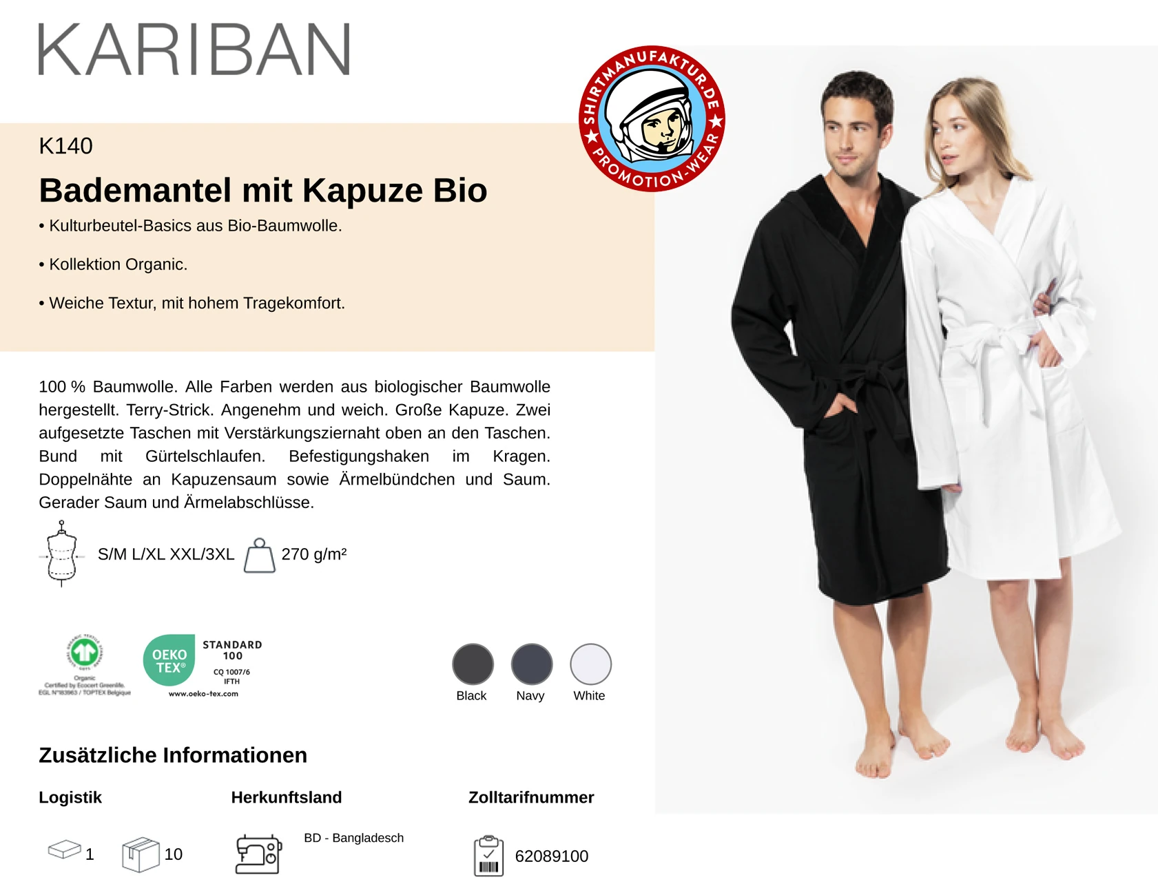 Kariban Bademantel mit Kapuze
