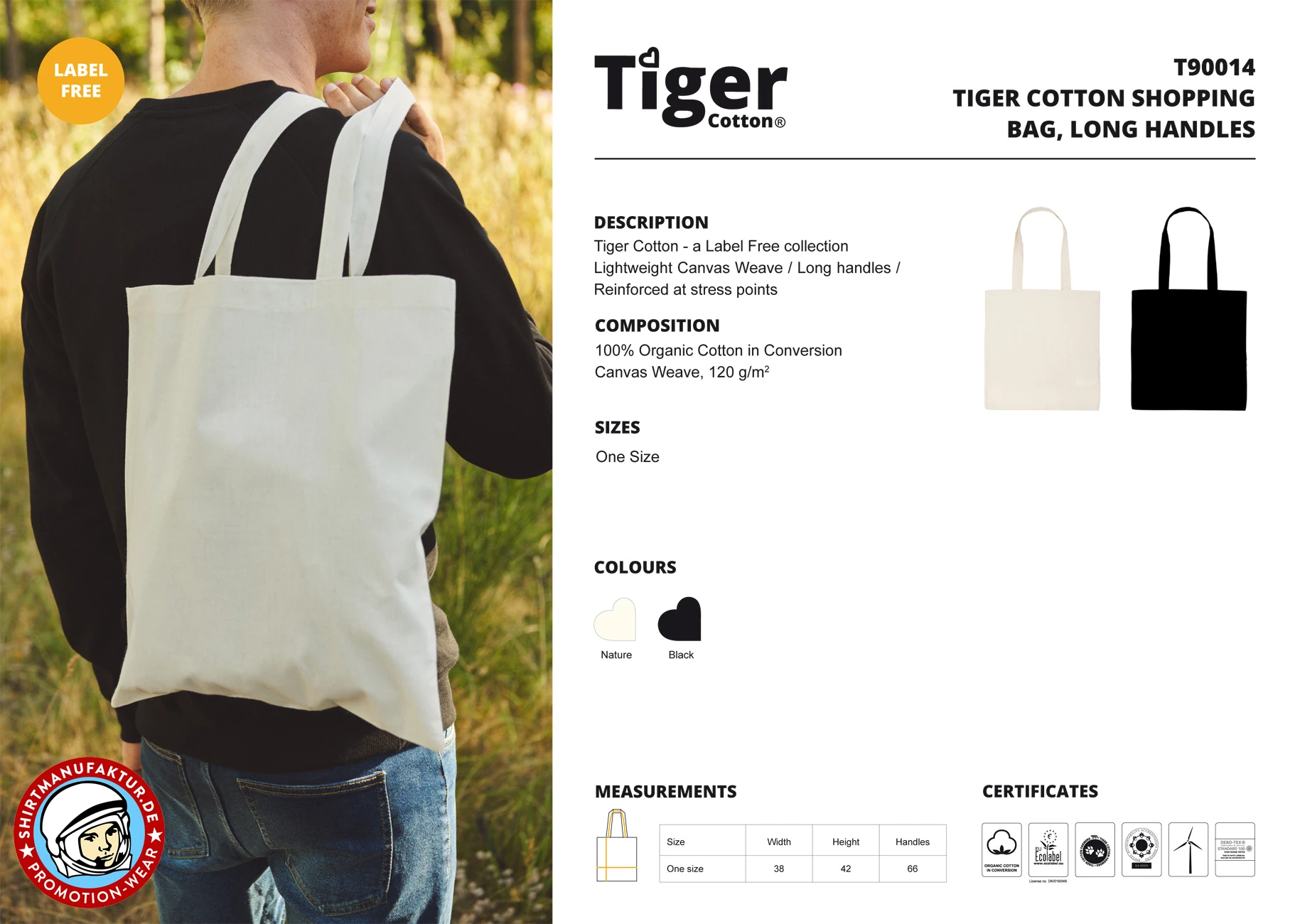 Neutral Tiger Cotton Shopping Bag With Long Handles