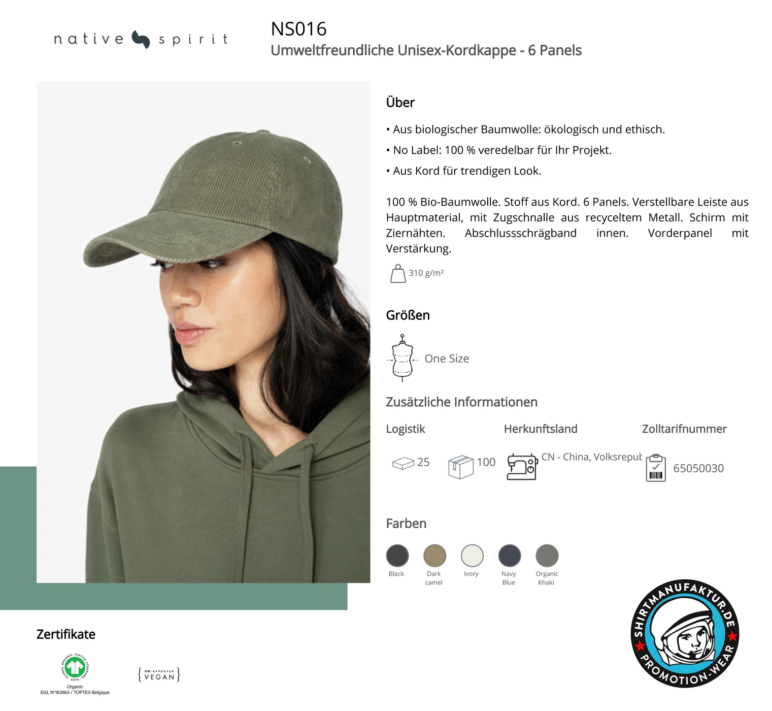 Native Spirit Organic 6-Panel Cord Cap