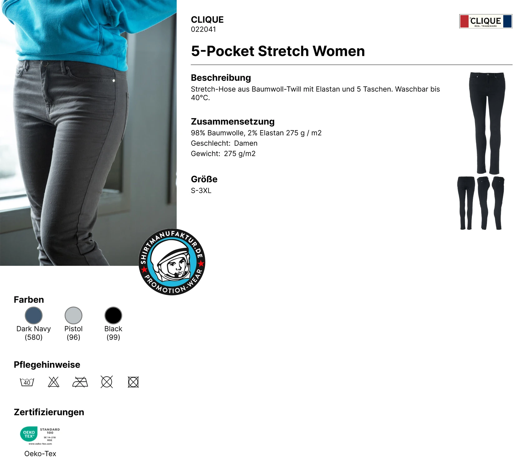 Clique Womens 5-Pocket Stretch