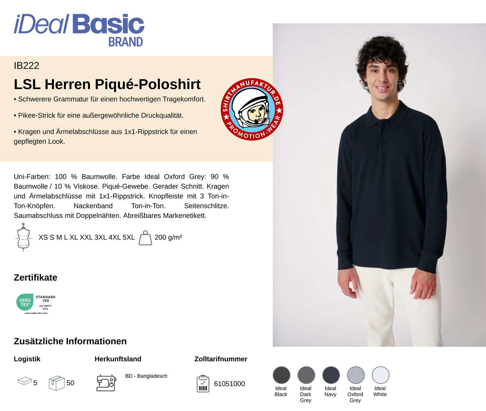 Ideal Basic Mens Longsleeve Piqué 200 Polo