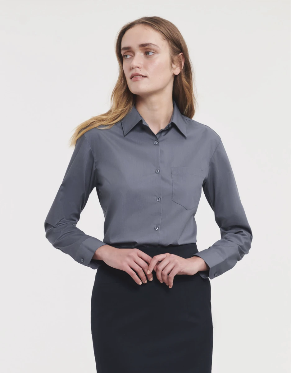 Russell Ladies Poly-Cotton Longsleeve Poplin Blouse