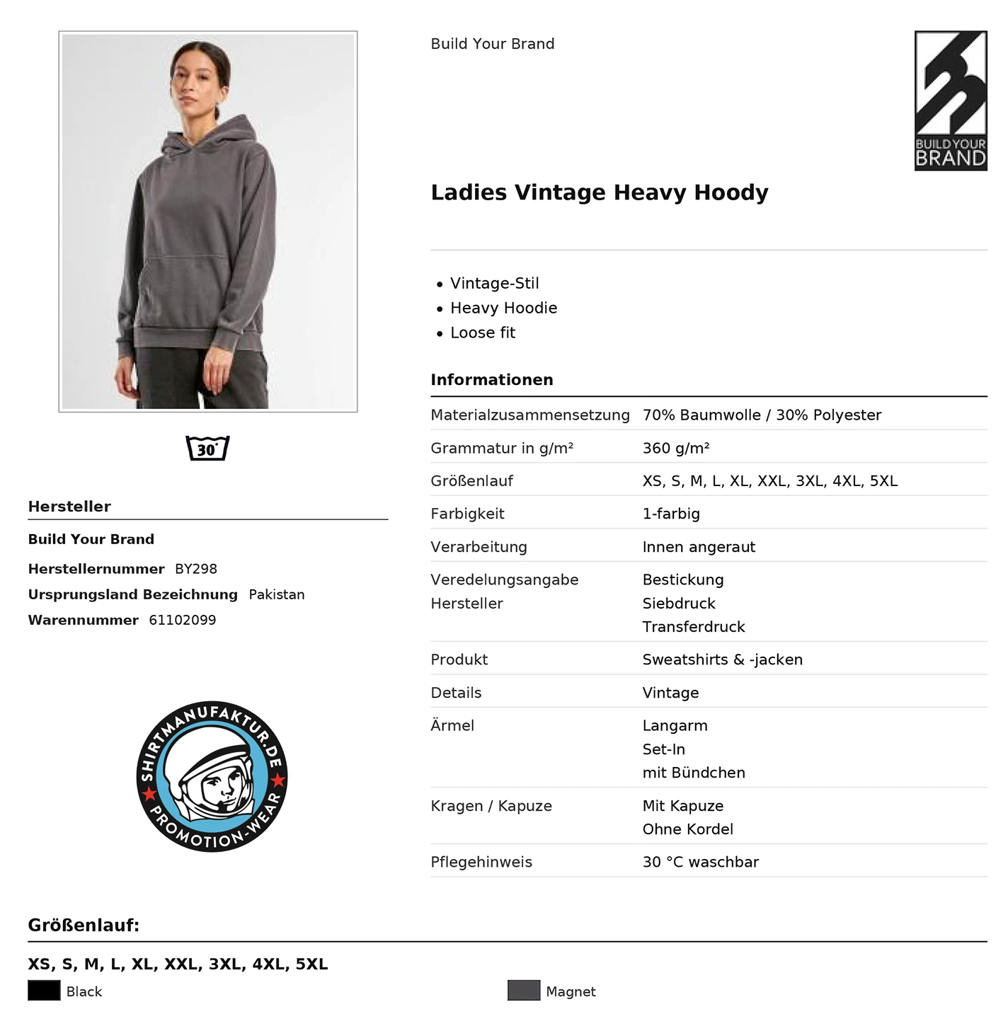 Build Your Brand Ladies Vintage Heavy Hoodie