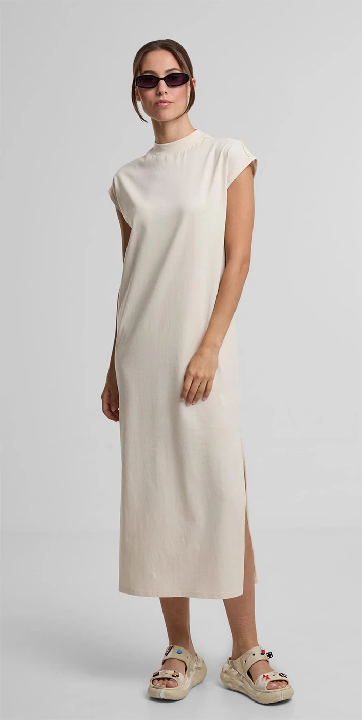 Build Your Brand Ladies Long Extended Shoulder Dress