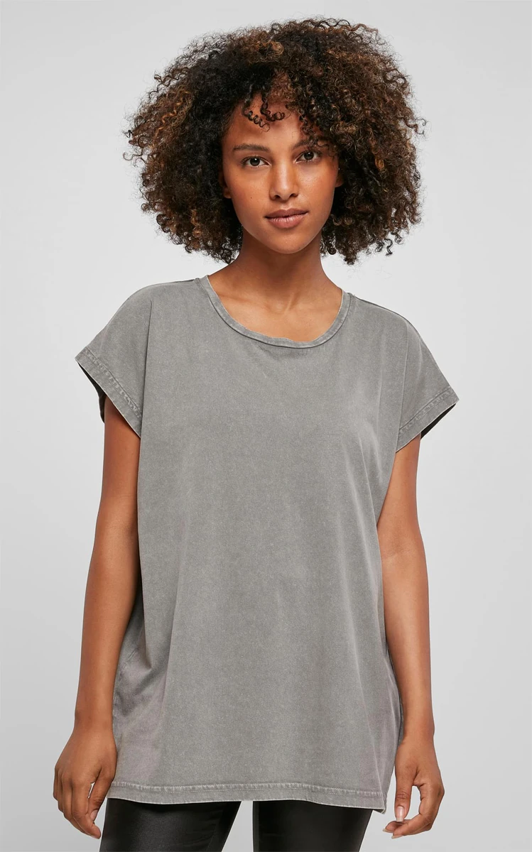 Build Your Brand Ladies Acid Washed Extended Shoulder Tee