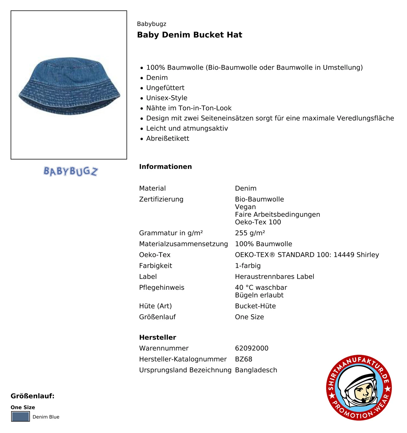 Babybugz Baby Denim Bucket Hat