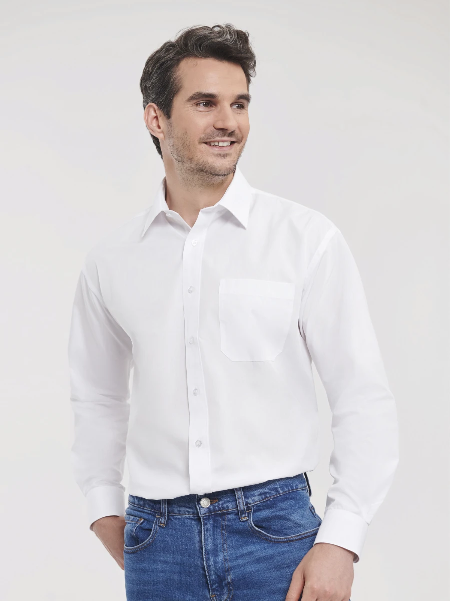 Russell Mens Poly-Cotton Longsleeve Poplin Shirt Russell Mens Poly-Cotton Longsleeve Poplin Shirt