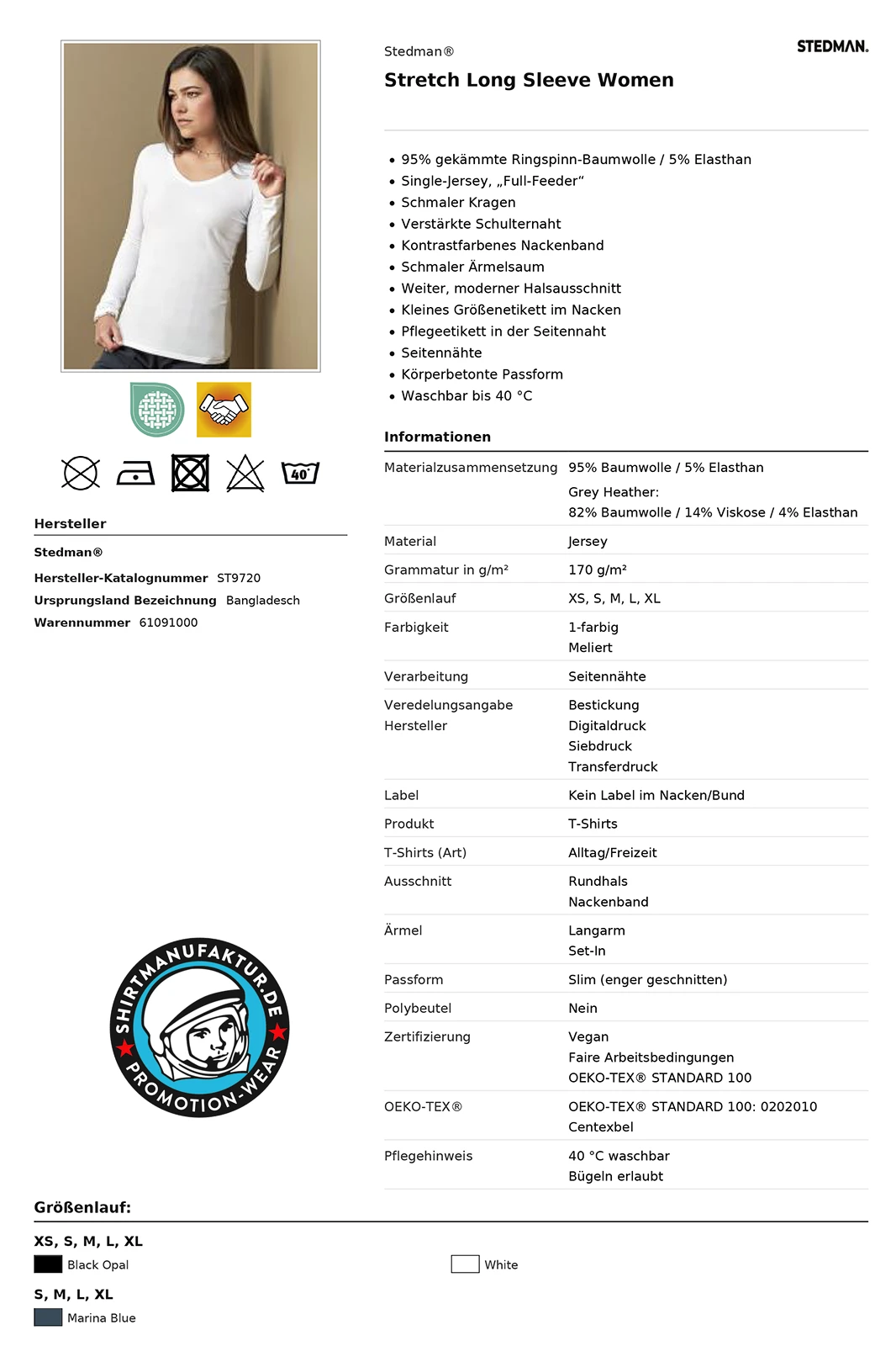 Stedman Womens Stretch-T V-Neck Longsleeve 