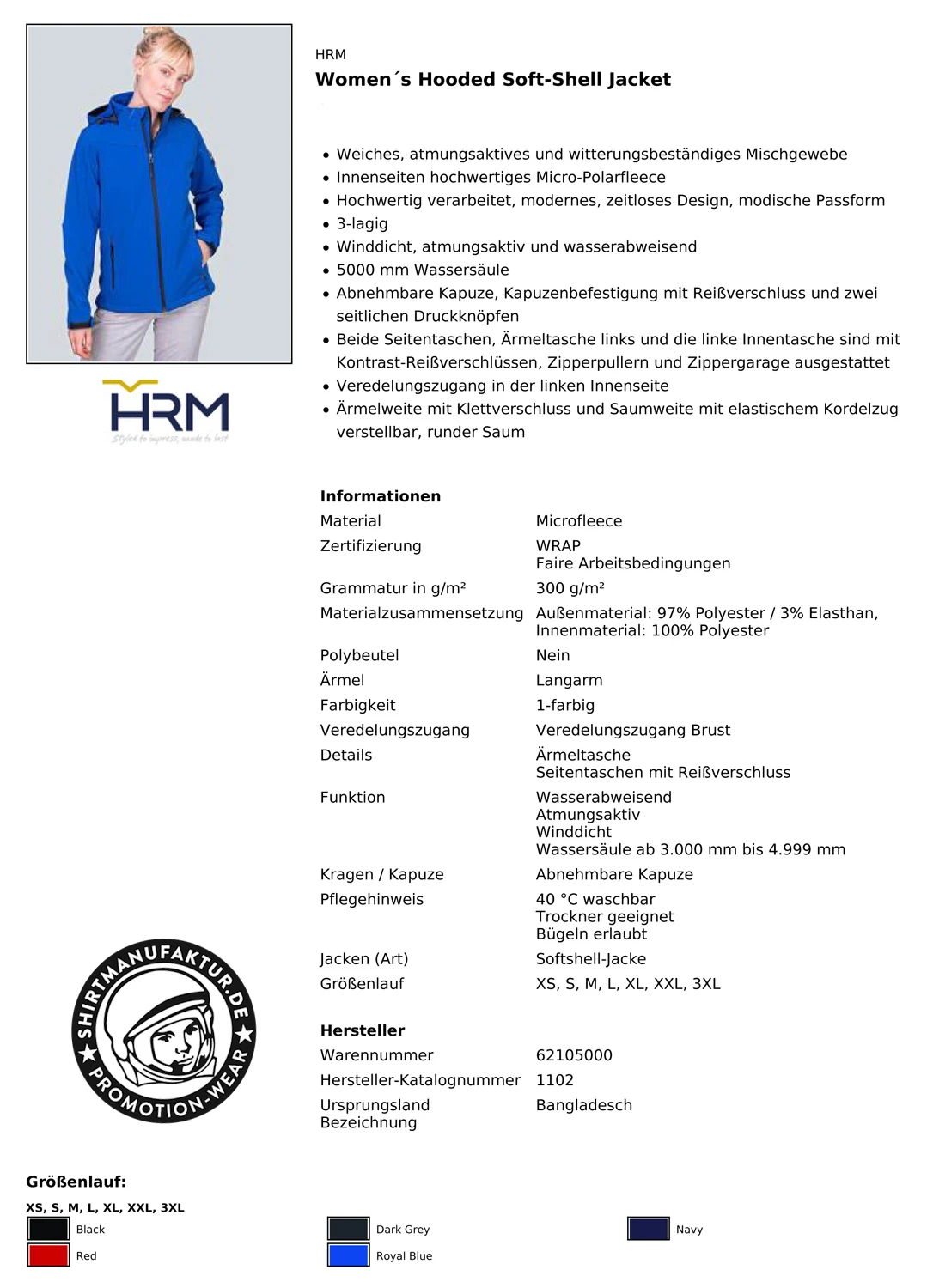 HRM Womens Hooded Softshell Jacket