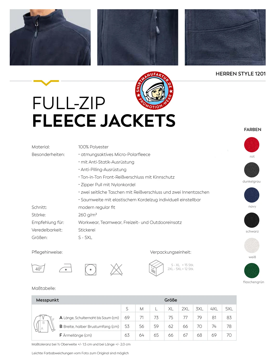 HRM Mens Full-Zip Fleece Jacket