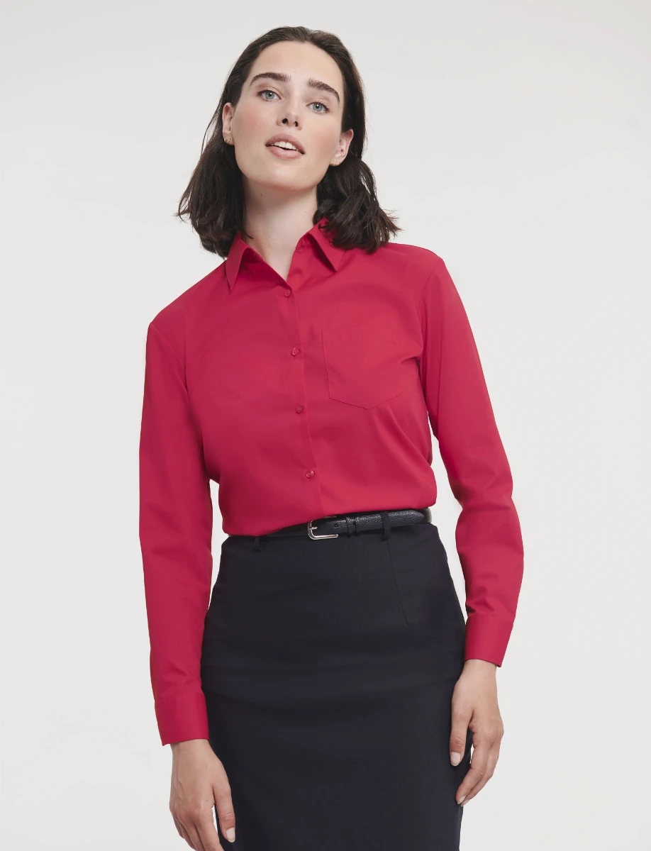 Russell Ladies Poly-Cotton Longsleeve Poplin Blouse