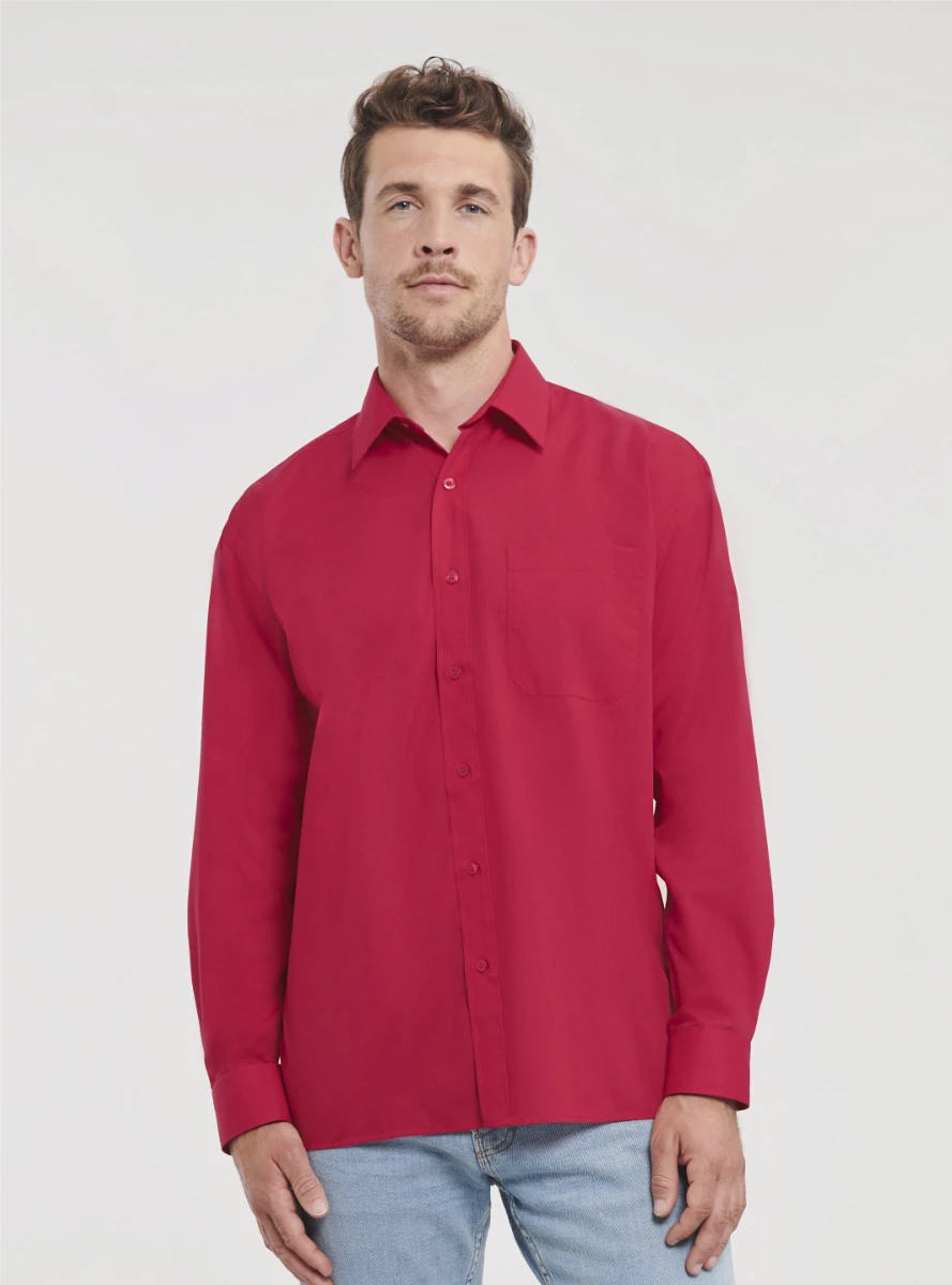 Russell Mens Poly-Cotton Longsleeve Poplin Shirt Russell Mens Poly-Cotton Longsleeve Poplin Shirt