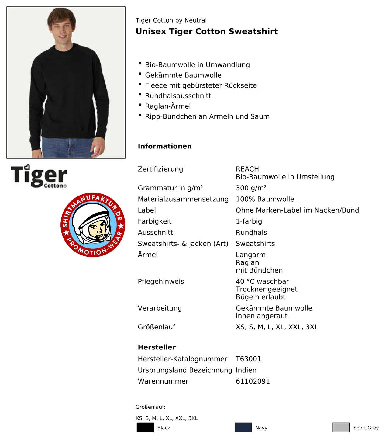 Neutral Unisex Tiger Cotton Sweatshirt
